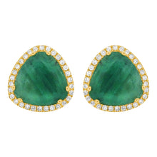 14K GOLD DIAMOND EMERALD LIZZIE STUDS