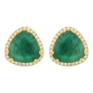 14K GOLD DIAMOND EMERALD LIZZIE STUDS