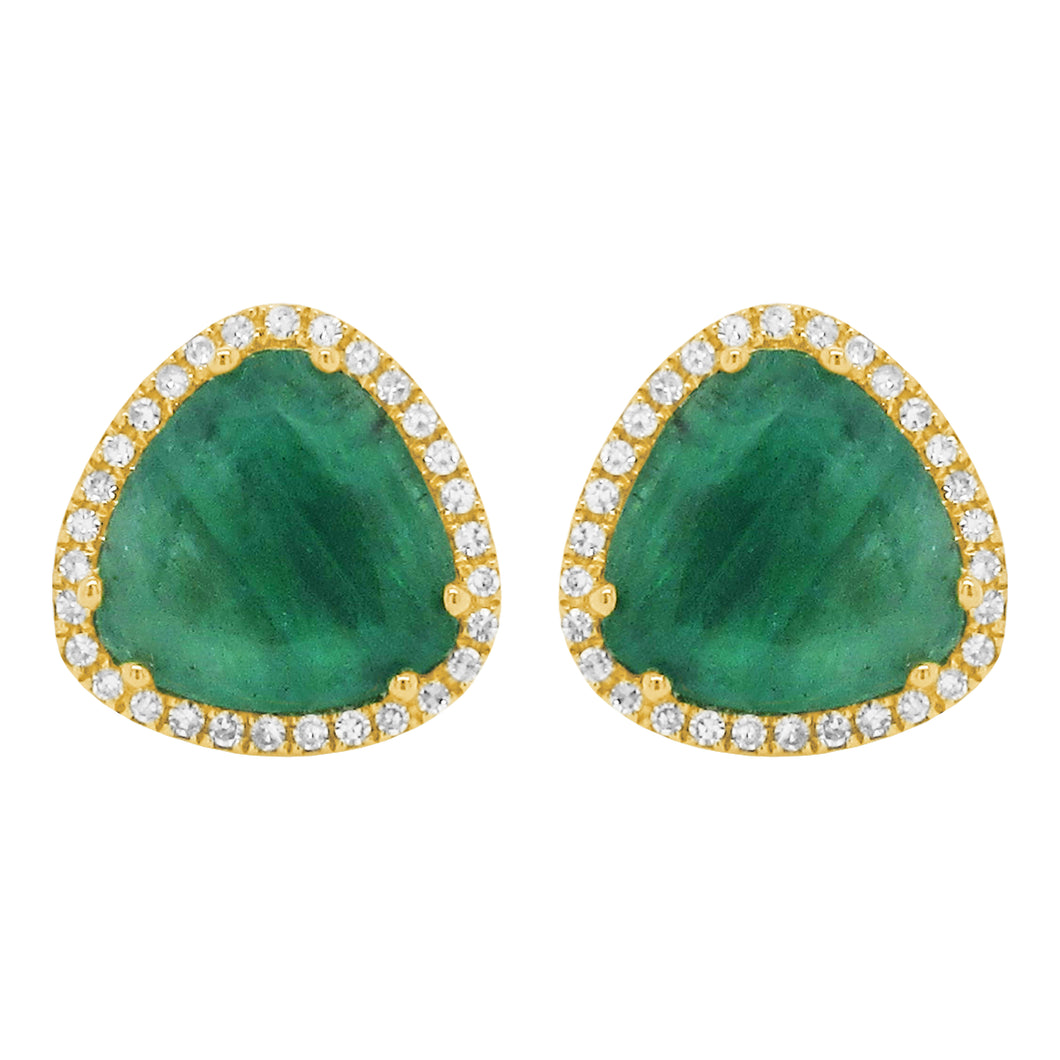 14K GOLD DIAMOND EMERALD LIZZIE STUDS