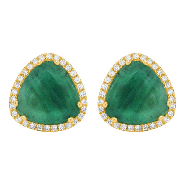 14K GOLD DIAMOND EMERALD LIZZIE STUDS