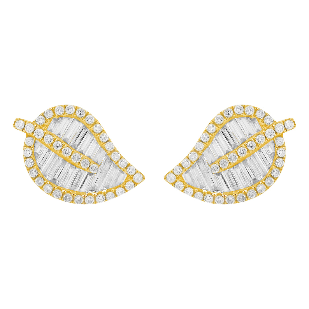 14K GOLD DIAMOND HALLIE LEAF STUDS