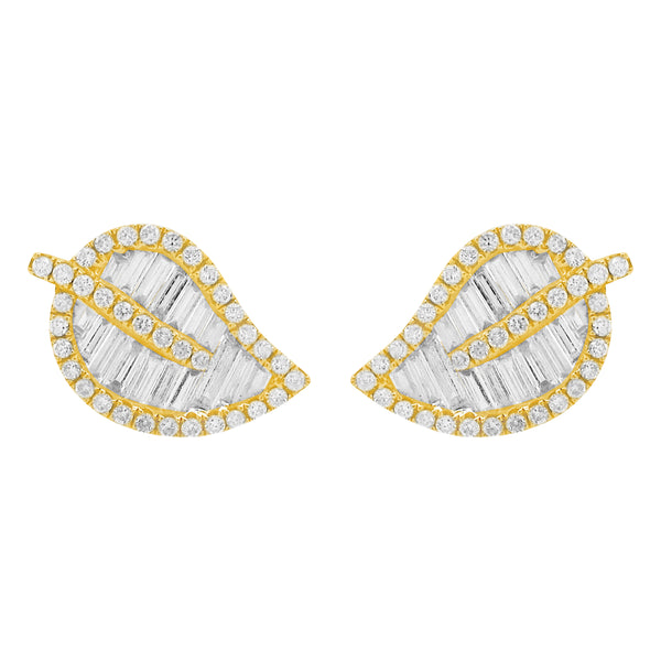 14K GOLD DIAMOND HALLIE LEAF STUDS