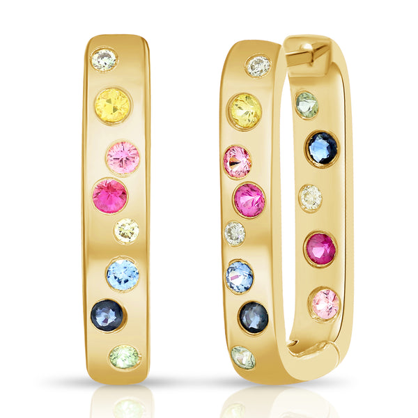 14K GOLD DIAMOND AND MULTICOLOR SAPPHIRE GWEN CONFETTI HOOPS