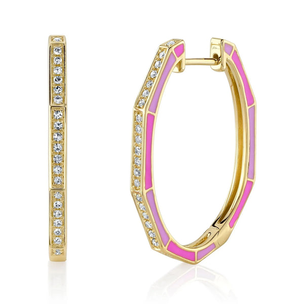 14K GOLD DIAMOND MAGENTA OCTAGON HOOPS