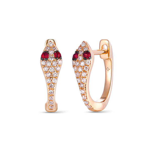 14K GOLD DIAMOND AND RUBY SMALL SNAKE HUGGIES