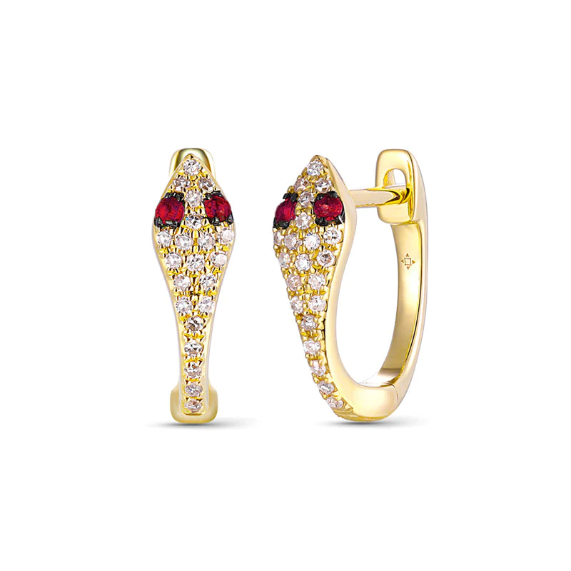 14K GOLD DIAMOND AND RUBY SMALL SNAKE HUGGIES