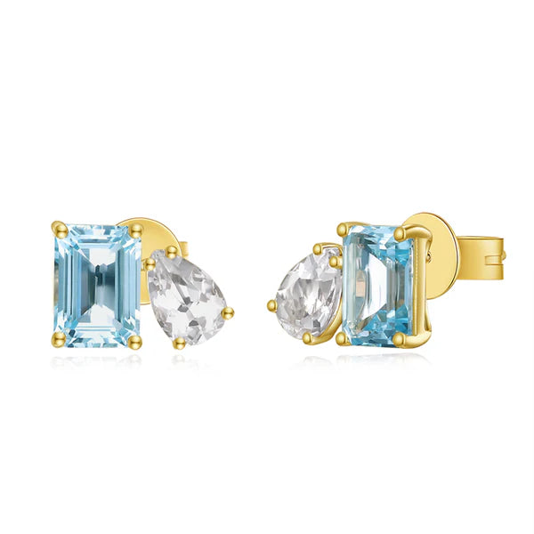 14K GOLD WHITE AND BLUE TOPAZ CHARLOTTE STUDS