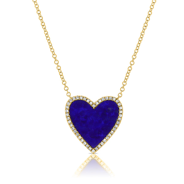 14K GOLD DIAMOND LAPIS MEDIUM HAILEY HEART NECKLACE