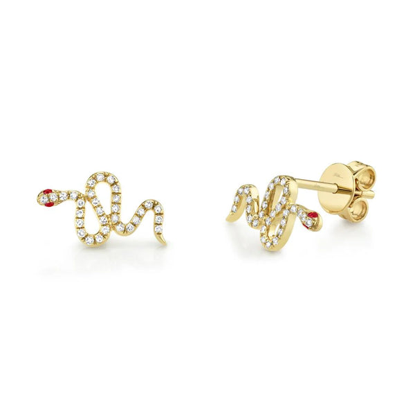 14K GOLD DIAMOND RUBY SURI SNAKE STUDS