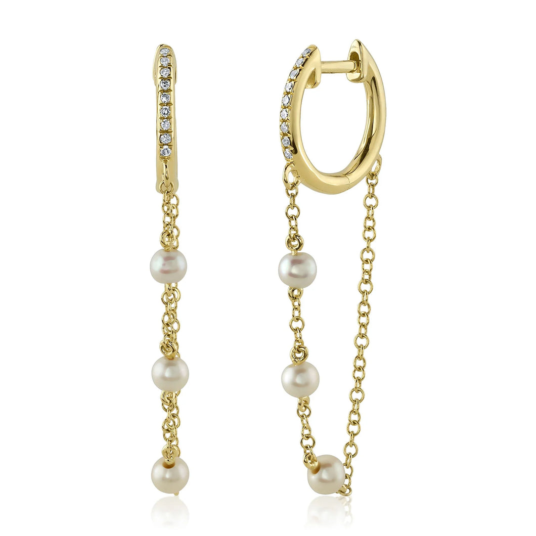 14K GOLD DIAMOND PEARL KELSEY HUGGIE EARRINGS