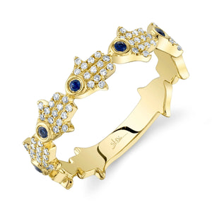 14K GOLD DIAMOND SAPPHIRE HAMSA RING