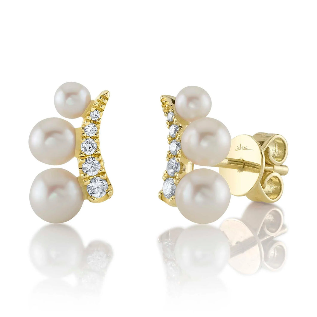 14K GOLD DIAMOND PEARL REESA STUDS