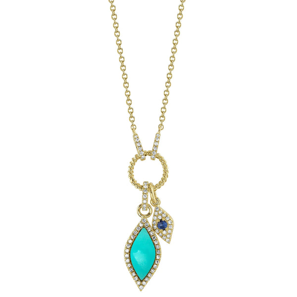 14K GOLD DIAMOND SAPPHIRE AND TURQUOISE IVY EYE NECKLACE