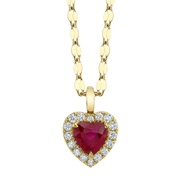 14K GOLD DIAMOND RUBY SHIRA HEART NECKLACE