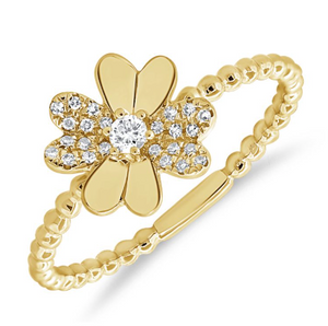 14K GOLD DIAMOND BEA FLOWER RING