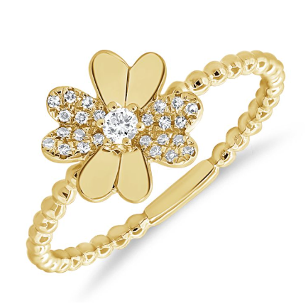14K GOLD DIAMOND BEA FLOWER RING