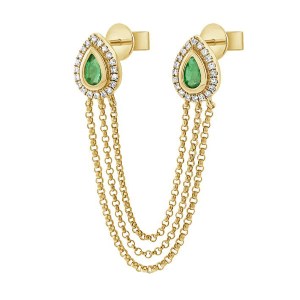 14K GOLD DIAMOND EMERALD GIGI EARRING