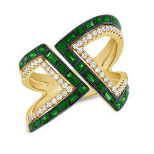 14K GOLD DIAMOND EMERALD AUSTIN RING