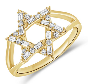 14K GOLD DIAMOND BAGUETTE STAR OF DAVID RING