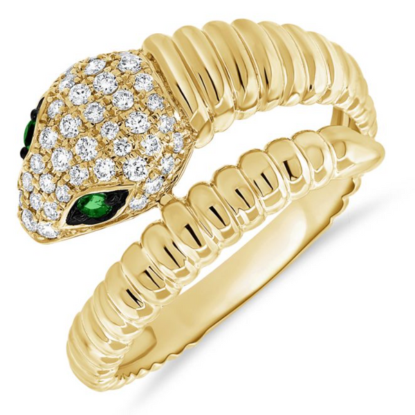 14K GOLD DIAMOND EMERALD SOPHIE SNAKE RING