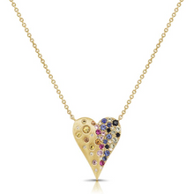 14K GOLD DIAMOND MULTICOLOR SAPPHIRE KELLY CONFETTI HEART NECKLACE