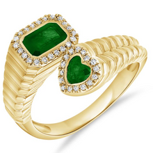 14K GOLD DIAMOND EMERALD KENNEDY RING