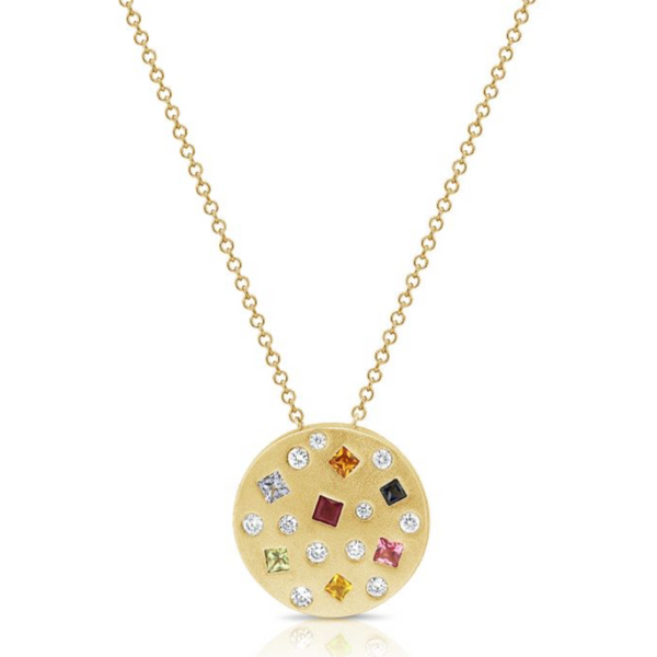 14K GOLD DIAMOND MULTICOLOR SAPPHIRE CAMI CONFETTI NECKLACE