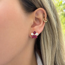 14K GOLD DIAMOND RUBY LARGE OLIVIA FLOWER EARRINGS