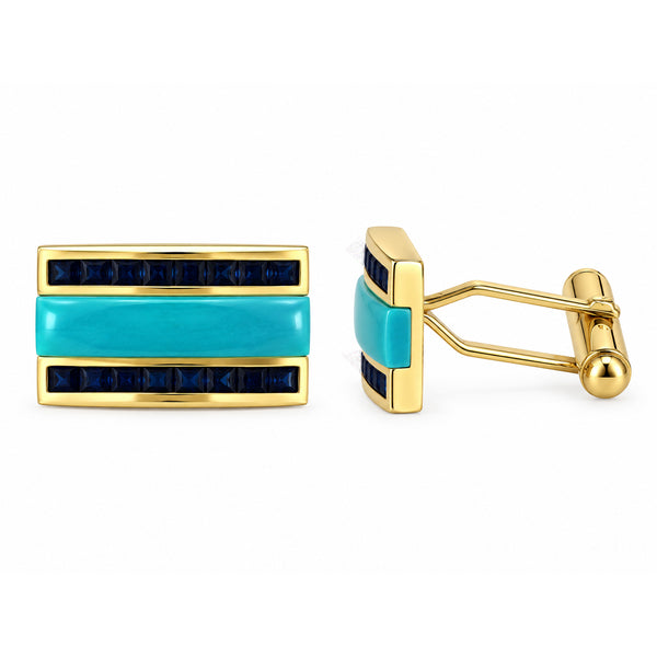 14K GOLD SAPPHIRE TURQUOISE ROBERT CUFFLINKS