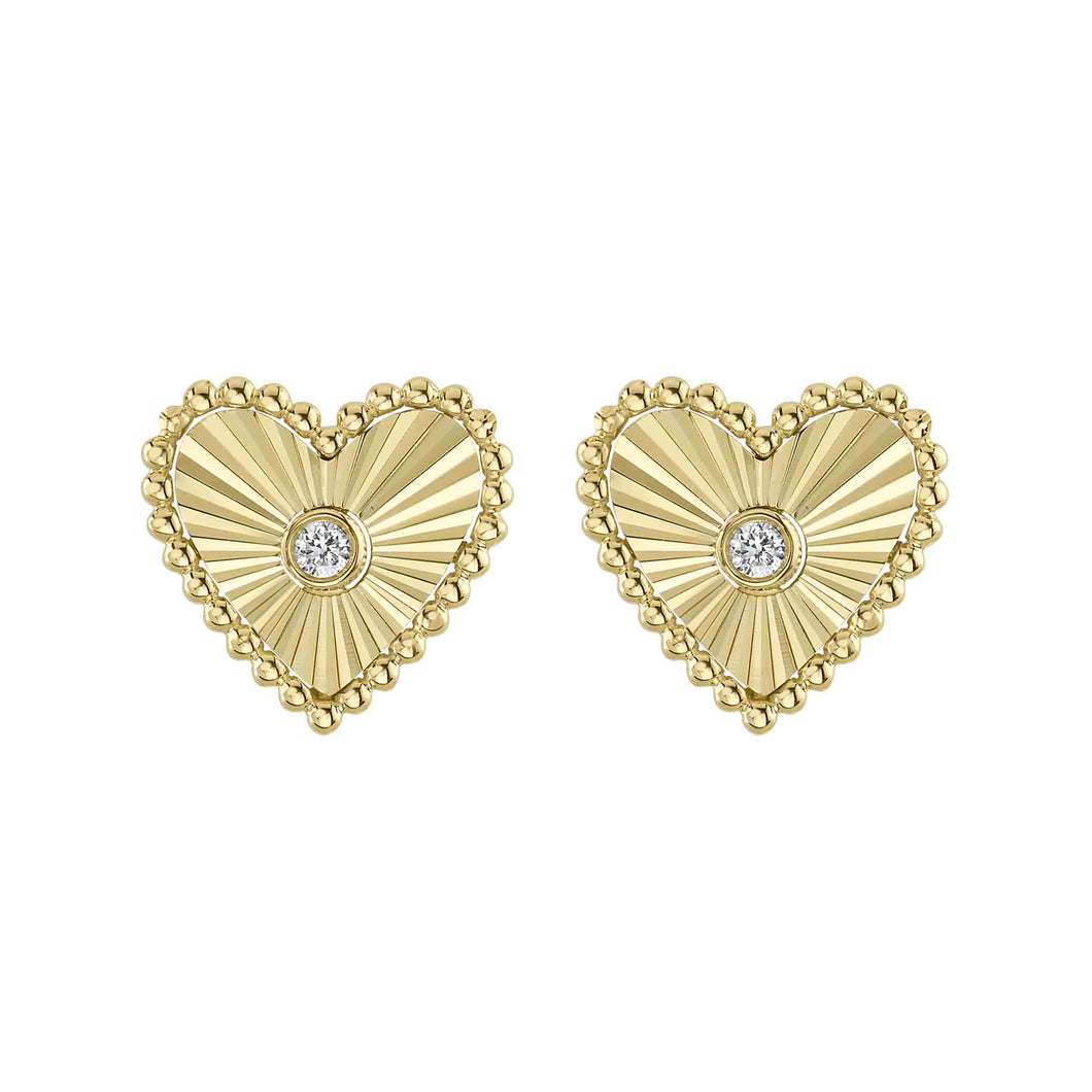 14K GOLD DIAMOND ATARA HEART STUDS