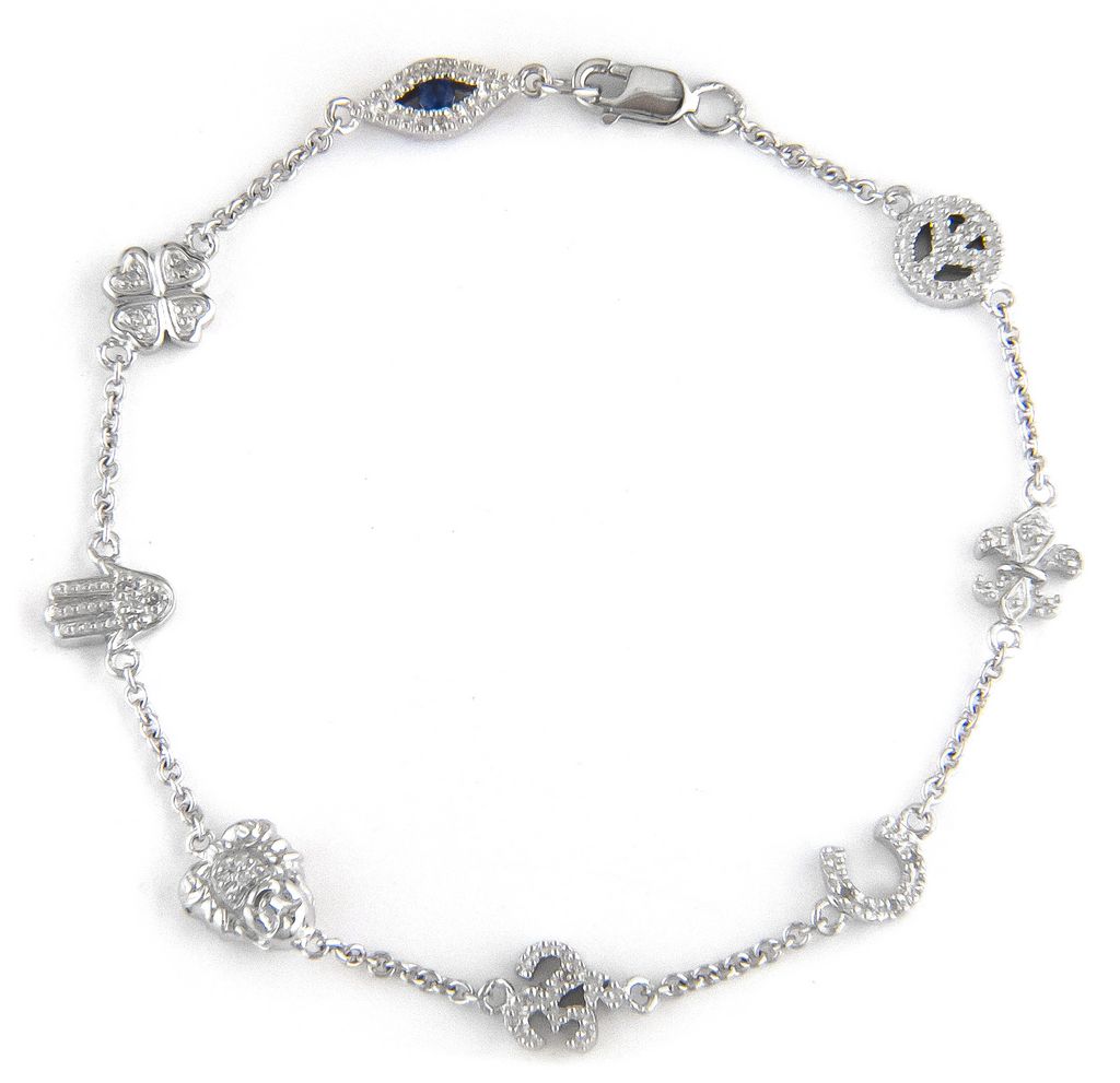 STERLING SILVER DIAMOND SAPPHIRE CHARM BRACELET