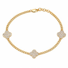14K GOLD DIAMOND TRIPLE COREY CLOVER BRACELET