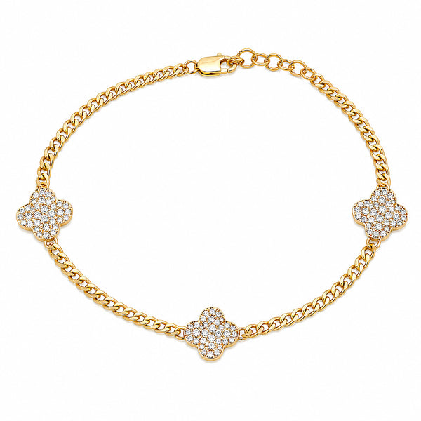 14K GOLD DIAMOND TRIPLE COREY CLOVER BRACELET