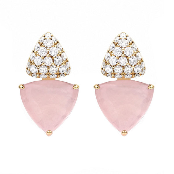 14K GOLD DIAMOND ROSE QUARTZ ISABELLA EARRINGS
