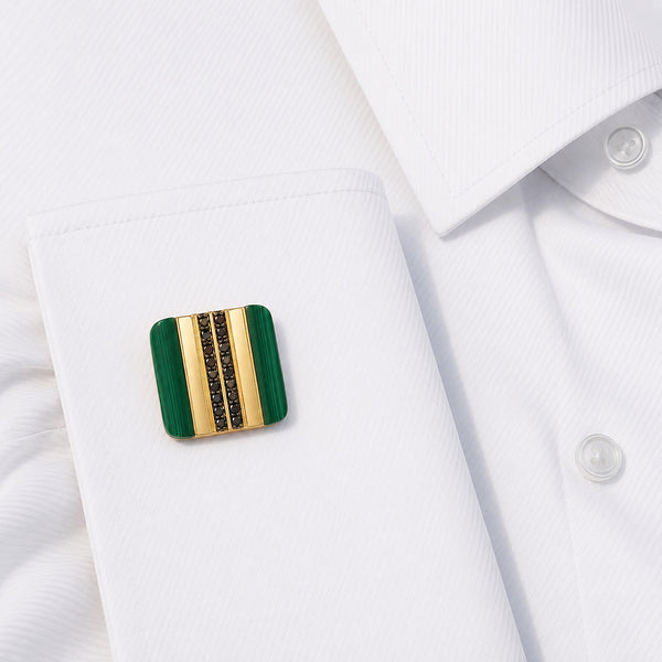 14K GOLD BLACK DIAMOND MALACHITE RAFI CUFFLINKS