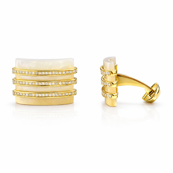 14K GOLD DIAMOND WHITE MOTHER OF PEARL SCOTT CUFFLINKS