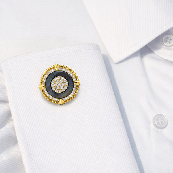 14K GOLD DIAMOND BLACK MOTHER OF PEARL EDWARD CUFFLINKS
