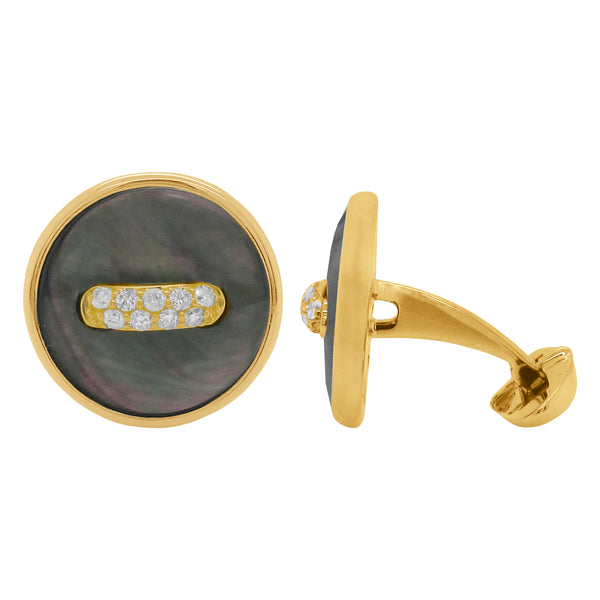 14K GOLD DIAMOND BLACK MOTHER OF PEARL KENNY CUFFLINKS