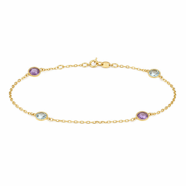14K GOLD BLUE TOPAZ AMETHYST SELAH ROUND BRACELET