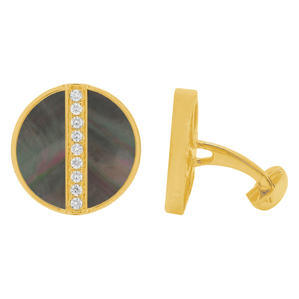 14K GOLD DIAMOND BLACK MOTHER OF PEARL OLIVER CUFFLINKS