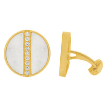 14K GOLD DIAMOND WHITE MOTHER OF PEARL OLIVER CUFFLINKS