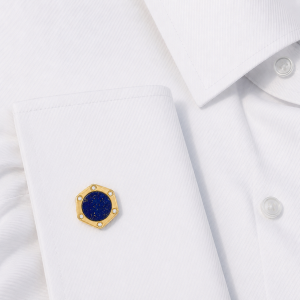 14K GOLD DIAMOND LAPIS MARK CUFFLINKS