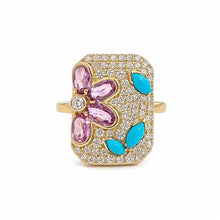 14K GOLD DIAMOND PINK SAPPHIRE TURQUOISE RAYLEE FLOWER RING