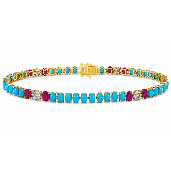 14K GOLD DIAMOND TURQUOISE AND RUBY LIANA BRACELET