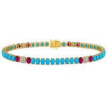 14K GOLD DIAMOND TURQUOISE AND RUBY LIANA BRACELET