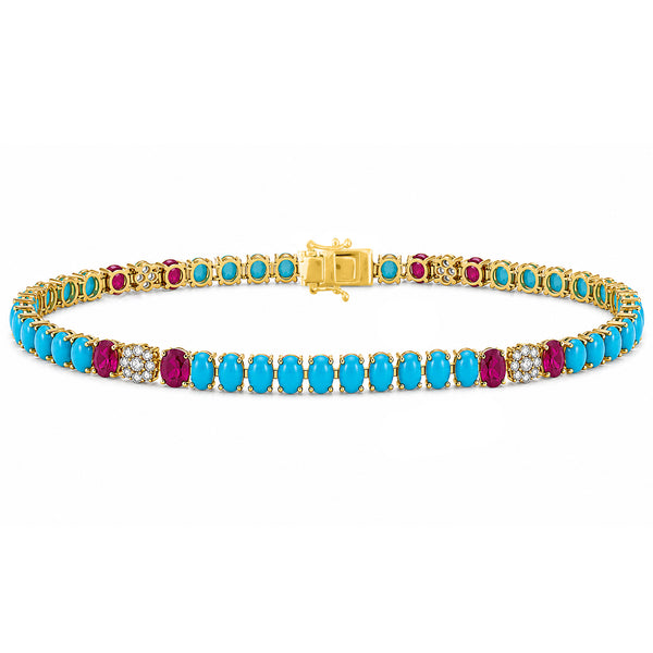14K GOLD DIAMOND TURQUOISE AND RUBY LIANA BRACELET