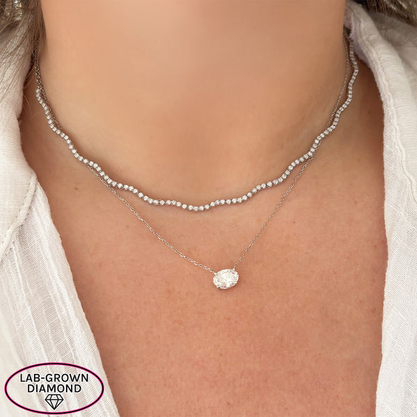 14K GOLD 1.00 CT LAB GROWN DIAMOND OVAL NECKLACE