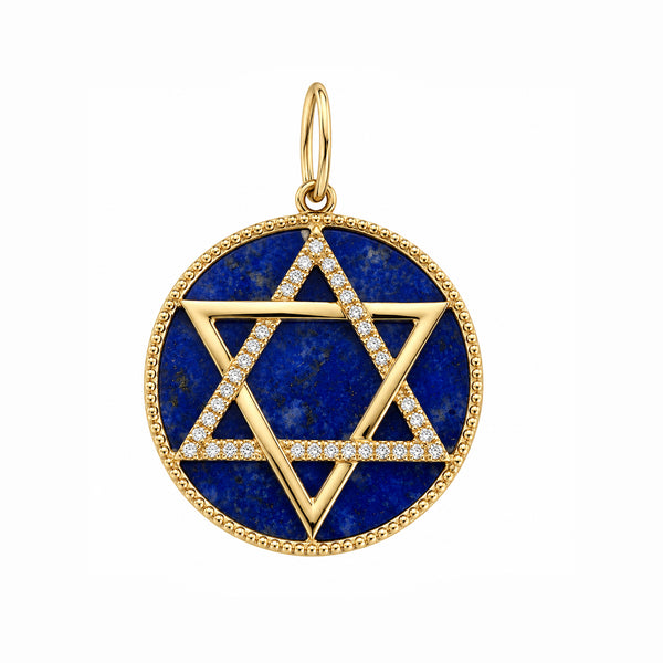 14K GOLD DIAMOND LAPIS STAR OF DAVID CHARM