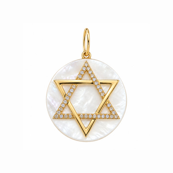 14K GOLD DIAMOND MOTHER OF PEARL STAR OF DAVID CHARM