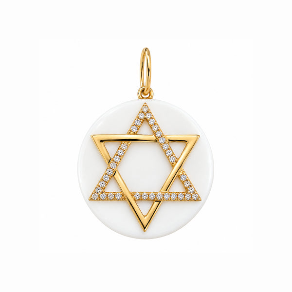 14K GOLD DIAMOND WHITE ONYX STAR OF DAVID CHARM